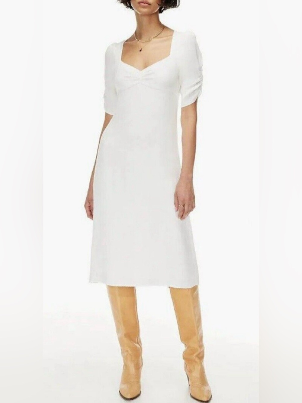 Aritzia Wilfred Baudelaire Dress 4 White Midi Puff Sleeve Milkmaid Cottagecore